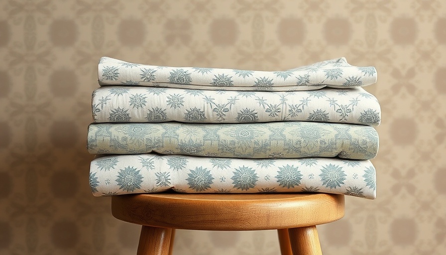 Neatly folded stack of vintage bedsheets on wooden stool.