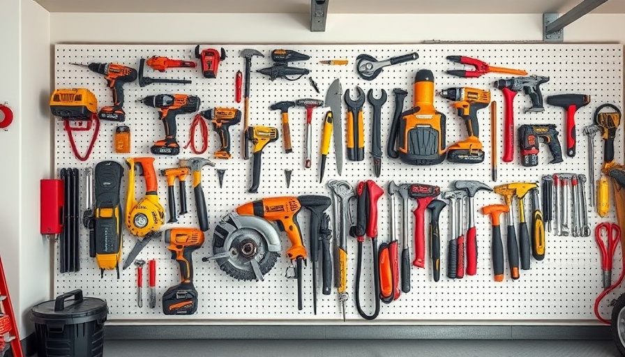 Organized garage pegboard with tools neatly arranged.