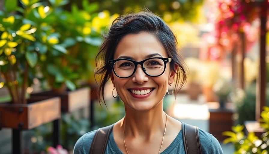 Smiling woman in sunlit garden, highlighting facility management in teen mental health.