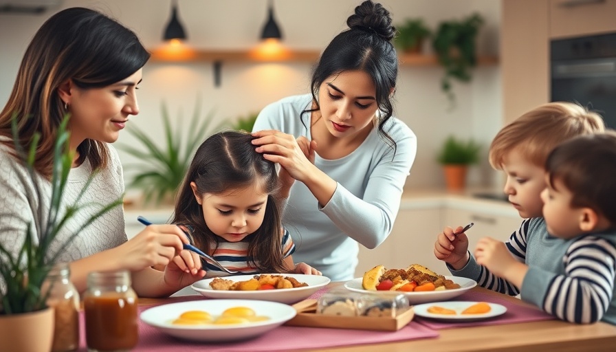 Good Mom Burnout scene with mother braiding daughter's hair in kitchen.