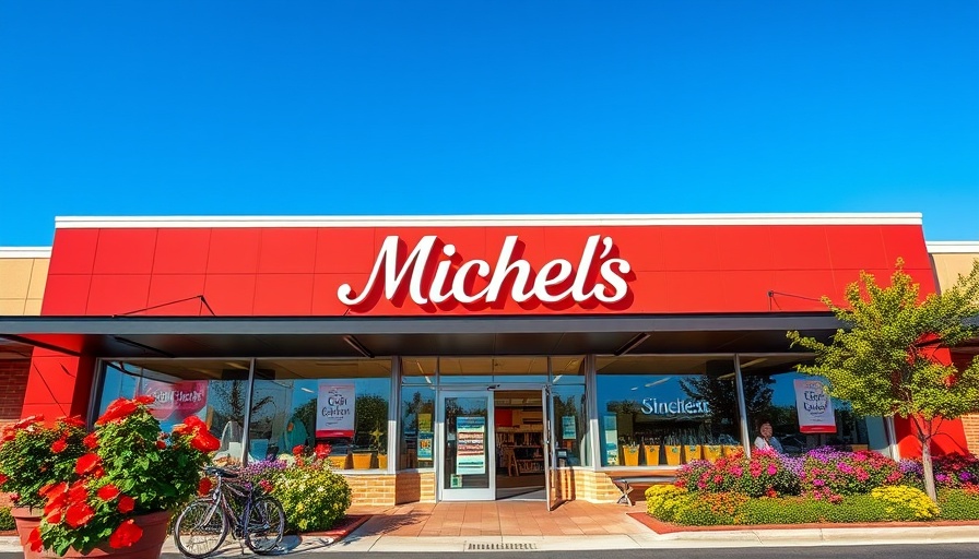 Front view of Michaels store, designers stock up for crafts.