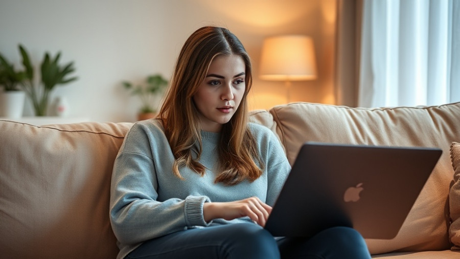 Young woman researching average cost non-surgical cosmetic procedures on laptop.