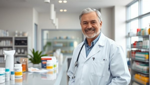 Doctor promoting balance and self-care with health products in a clinic.