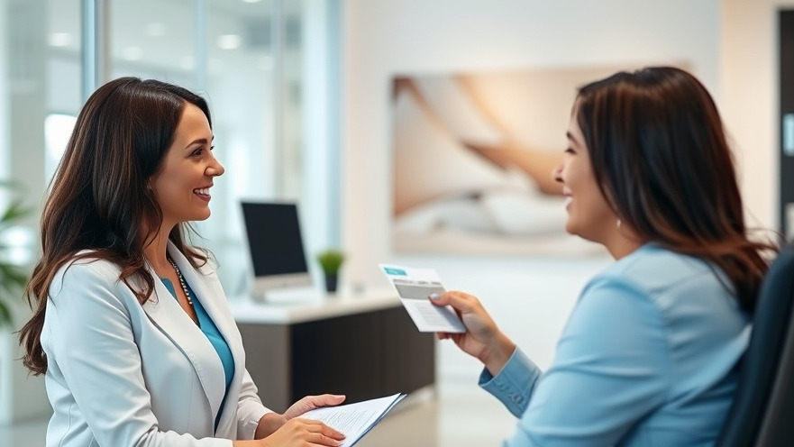 Professional woman discusses plastic surgery insurance coverage in a modern Tampa Bay office.
