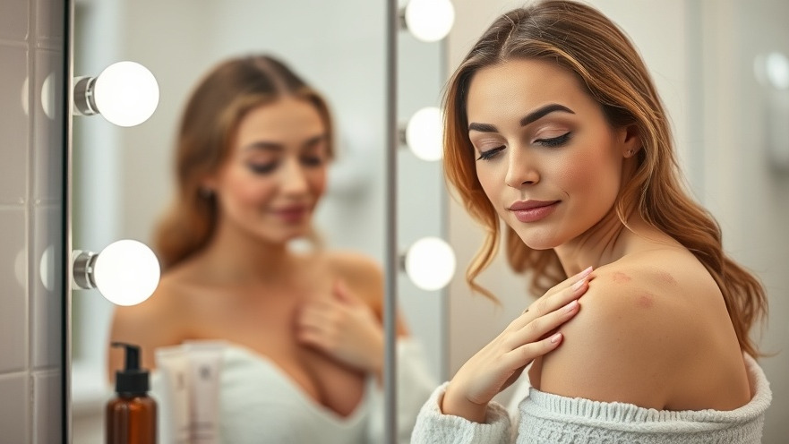 Beautiful woman examines scar on her shoulder post-cosmetic surgery, showcasing scar treatment options.
