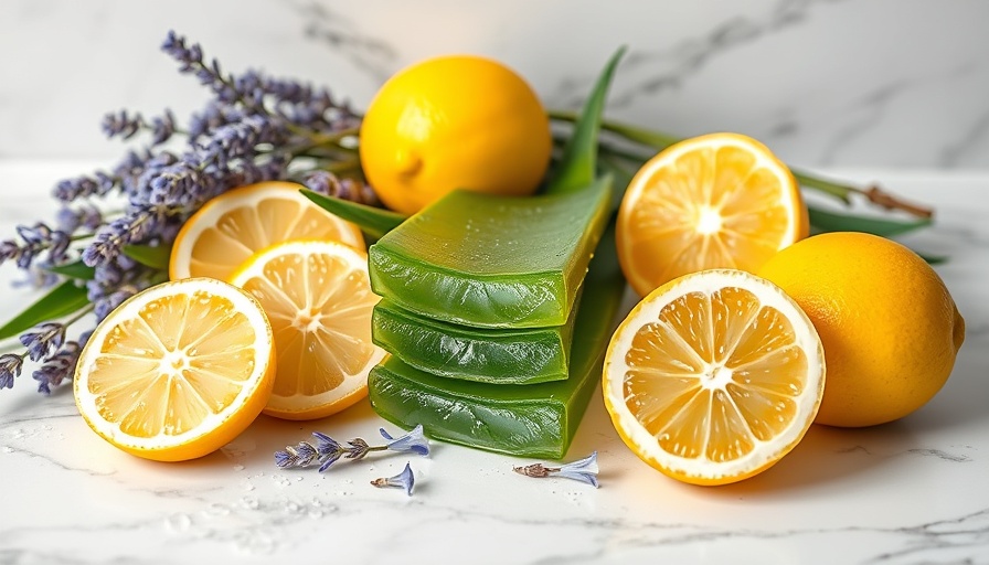 Skincare ingredients for glowing skin arranged on marble with soft lighting.