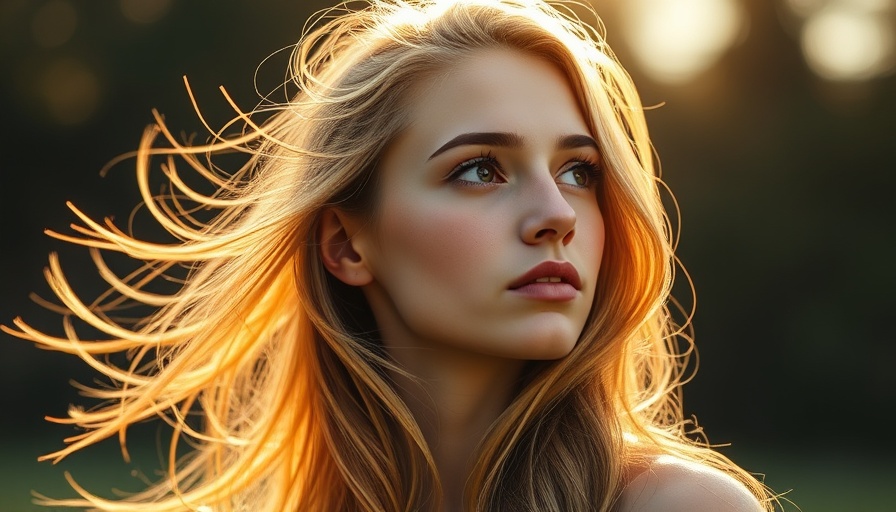 Radiant young woman's thoughtful gaze in warm sunlight.
