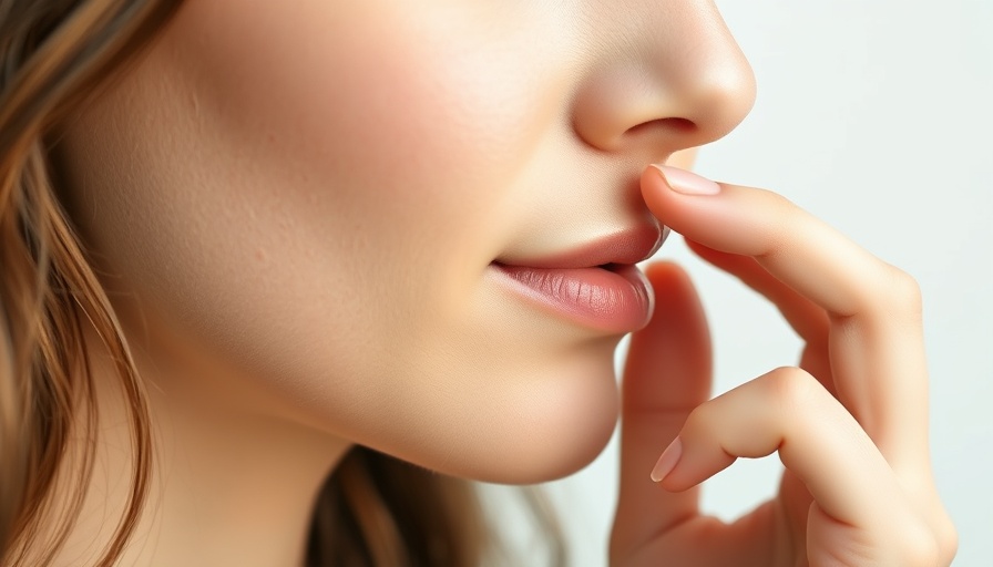 Close-up image of a woman considering non-surgical nose reshaping.