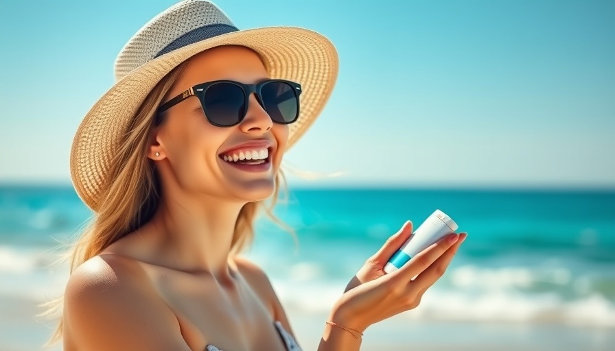 Sun safety tips: Woman applying sunscreen on the beach.