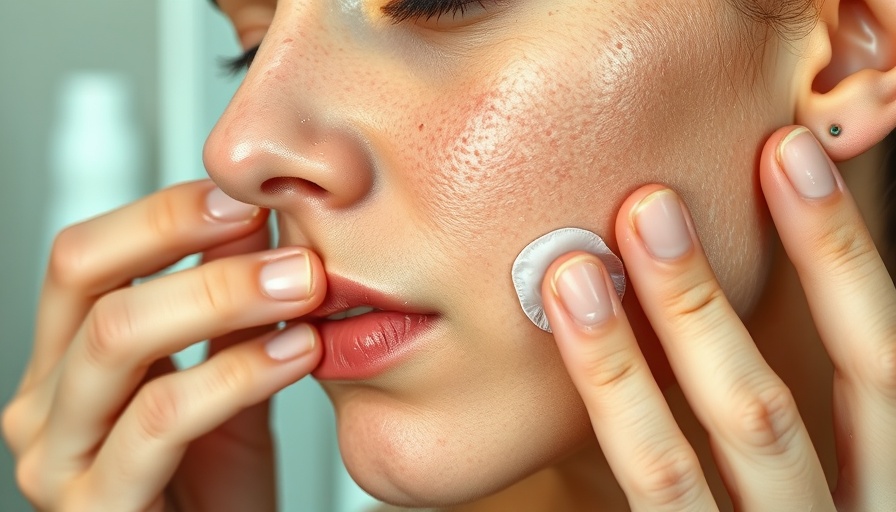 Applying pimple patch close-up in softly lit bathroom.