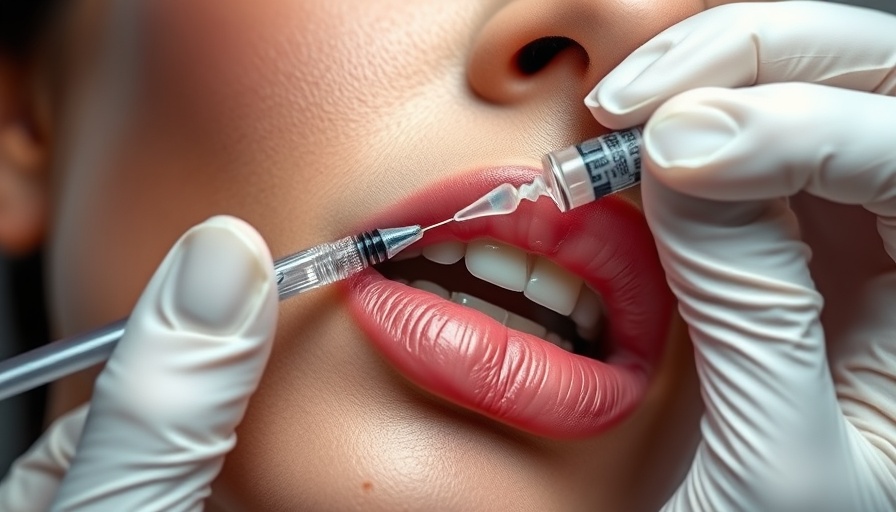 Professional administering dermal filler to lips, avoiding complications.