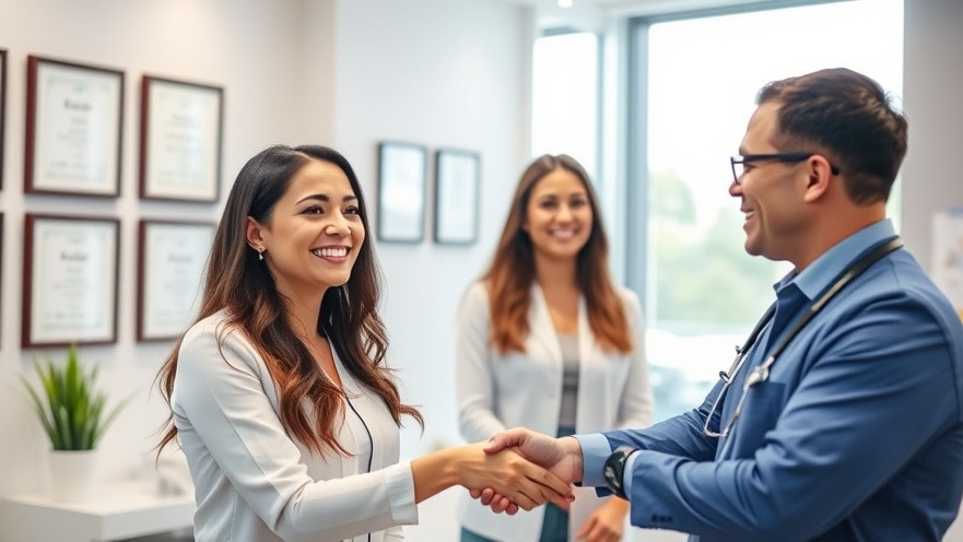 Confident woman smiling after consultation with qualified plastic surgeon in a modern clinic.