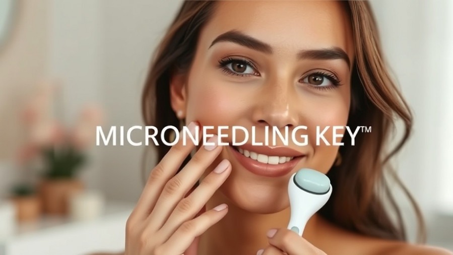 Confident woman showcasing skin rejuvenation after microneedling, glowing cheek, spa backdrop.