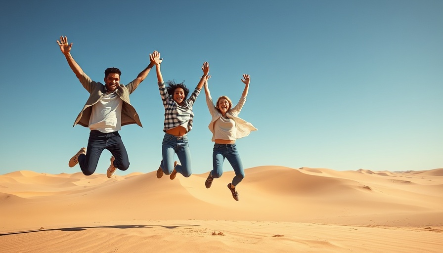 Ulaanbaatar travel safety: Adventurous jump on desert dunes.