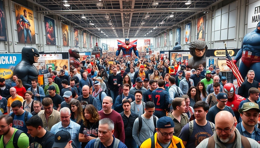 Nerdy culture in New York: Fans at Comic Con with vibrant costumes and statues.