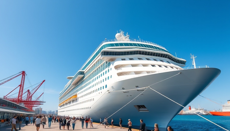 Cruise ship in port, blue sky, Manila to Japan journey