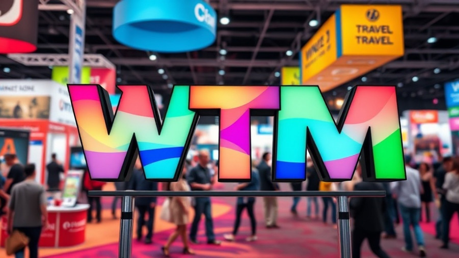 Vibrant WTM logo at travel exhibition highlighting Spain and World Travel Market 2025.