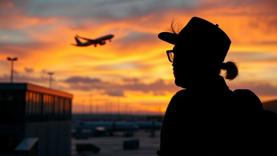 Traveler at airport watching plane, illustrating airline marketing automation.