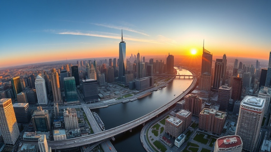 Panoramic view of a modern city skyline at sunset, world's most innovative cities for 2025.