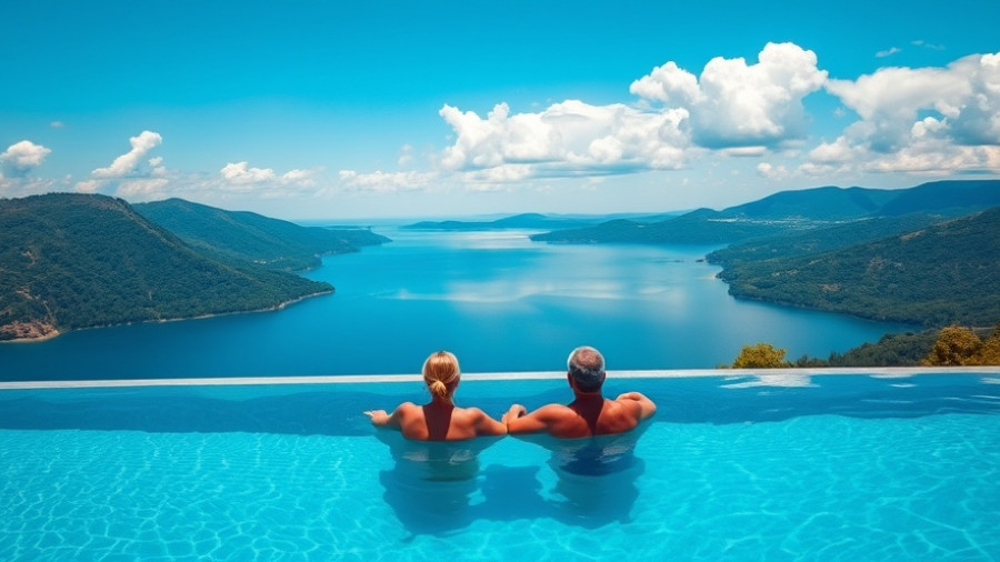 Serene couple in infinity pool at best destination for vacation.