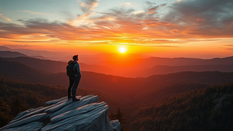 America the Beautiful campaign: hikers on cliff with forest view.