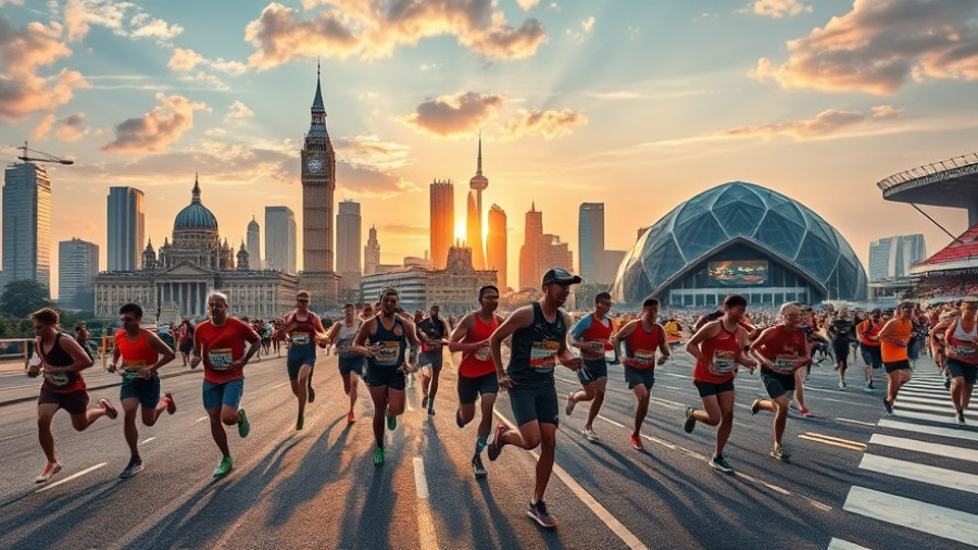Diverse marathon runners participating in global events for destination marathon tourism.