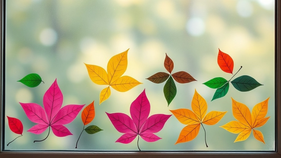 Fun family activity with colorful paper leaves on window.