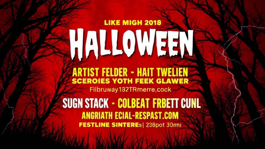 Halloween event poster with eerie red theme listing cultural events today.
