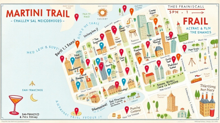 Colorful map of the San Francisco Martini Trail with markers.