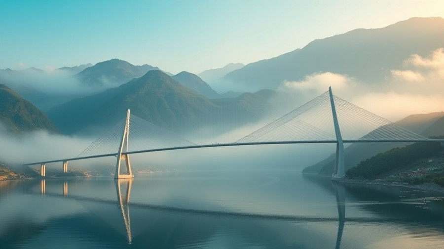 Bajrang Setu Rishikesh bridge over tranquil river with mountain backdrop.