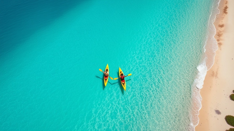 Aerial view of Ningaloo Reef adventure for families with kayakers.