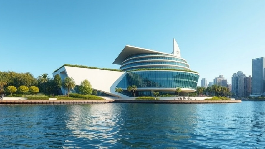 Natural History Museum Abu Dhabi Opening with modern architecture by the water.