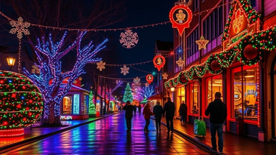 Festive street with Christmas lights in Western North Carolina