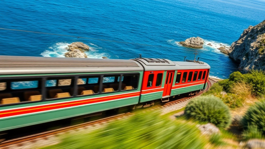 Scenic European train that travels by sea along a rugged coastline.
