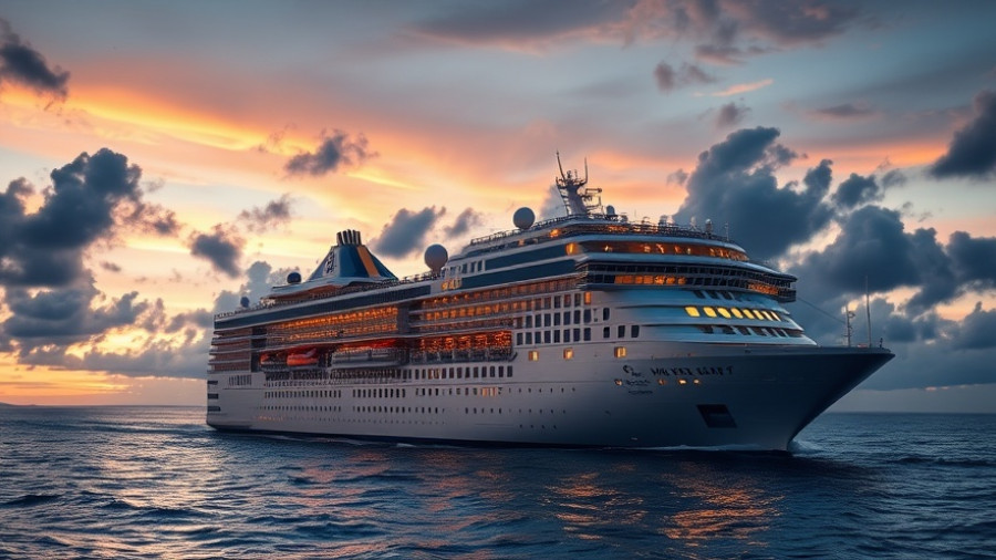 Modern cruise ship at dusk, perfect for family vacation ideas.