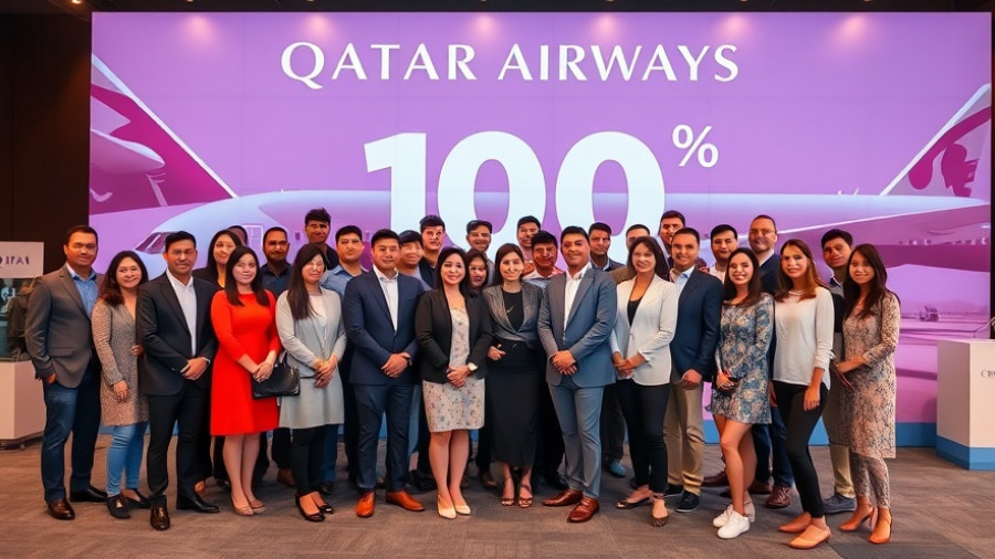 Qatar Airways Creative 100 event with diverse group standing together.
