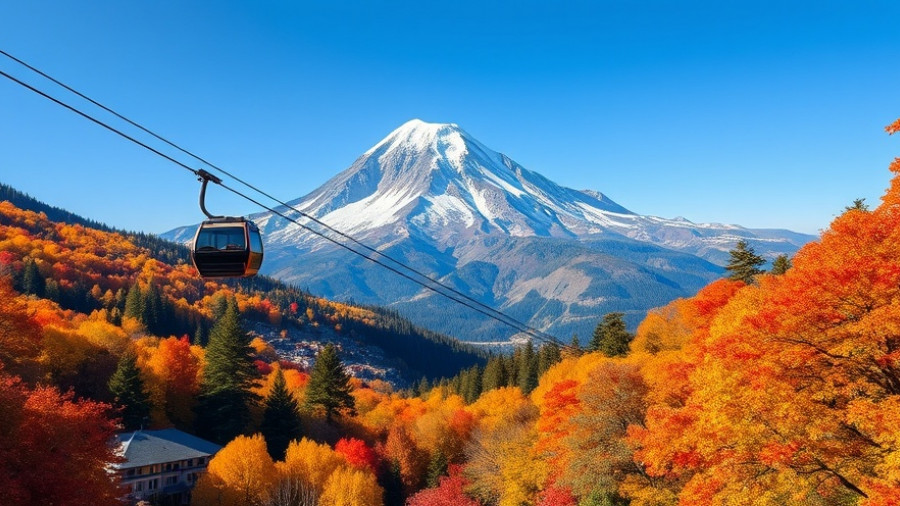 Scenic autumn foliage with vibrant colors and cable cars, ideal leaf peeping destination.