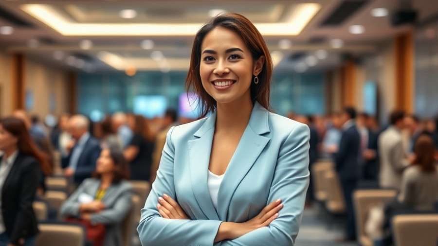 Confident woman at conference discussing the future of ultra-luxury travel.