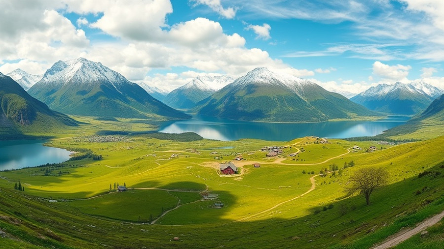 Scenic train route in Europe featuring snow-capped mountains and green meadows.