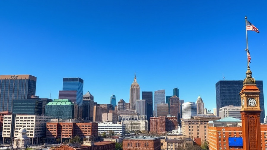 Denver skyline, clear sky, urban scene, November 2025.