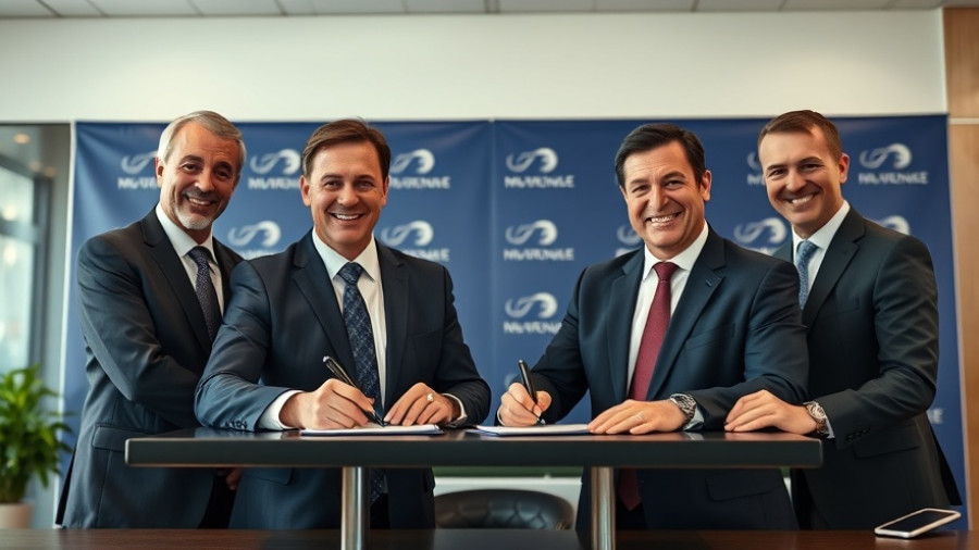 Leaders in formal attire at a corporate signing ceremony for travel news.