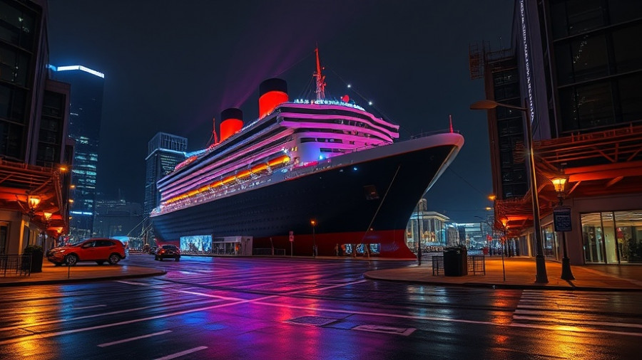 Iconic Titanic building in Belfast illuminated at night