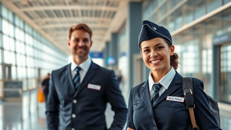 Airline crew of the best international airline in modern terminal.