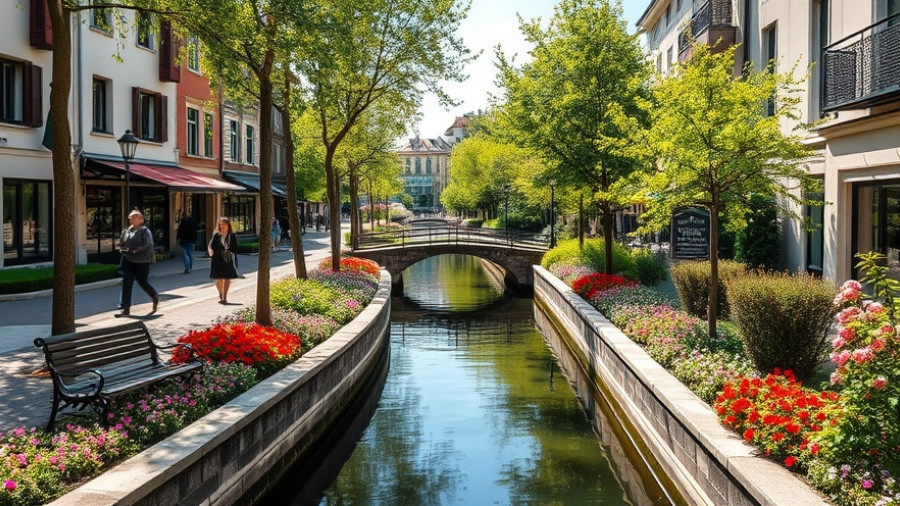 Charming canal town scene, ideal travel destination.