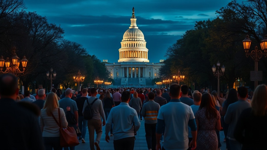 People walking towards the Capitol at dusk, symbolizing Thanksgiving travel and government reopening.