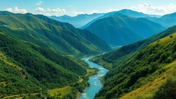 Serene mountain landscape with winding river, a top wildlife hotspot.