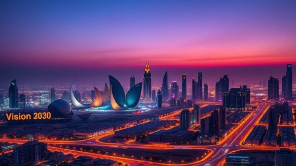 Riyadh skyline with Vision 2030 overlay, AI-Powered Tourism 2025.