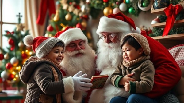 Family travelling to visit Santa during Christmas celebration.