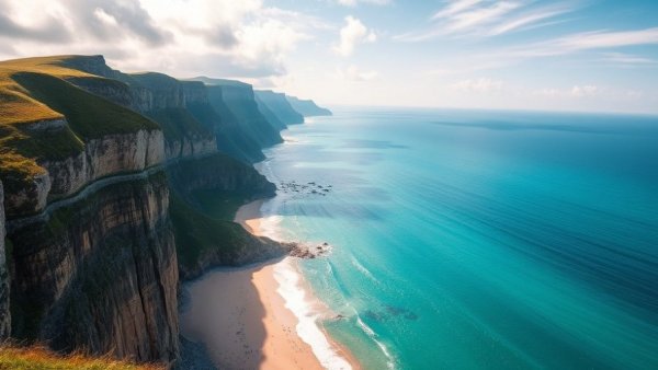 Nusa Penida tourism growth: scenic view of cliffs and beach.