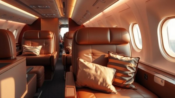 Luxurious airplane cabin with plush leather seats; travel on a budget Europe.